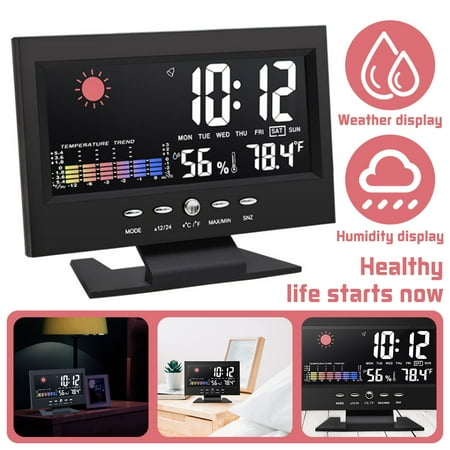 LNGOOR Alarm Clock with Weather Station, Wireless Indoor Outdoor Thermometer Temperature Humidity Monitor with Calendar and Adjustable Backlight