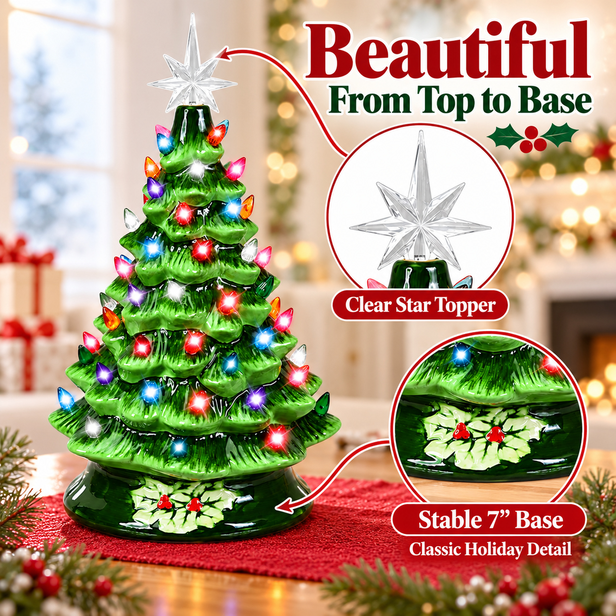 Vebreda 15" Ceramic Tabletop Christmas Tree with Lights photo 8