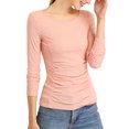thumbnail image 2 of INSPIRE CHIC Women's Solid Crew Neck Long Sleeve Ruched Stretchy Tops, 2 of 6