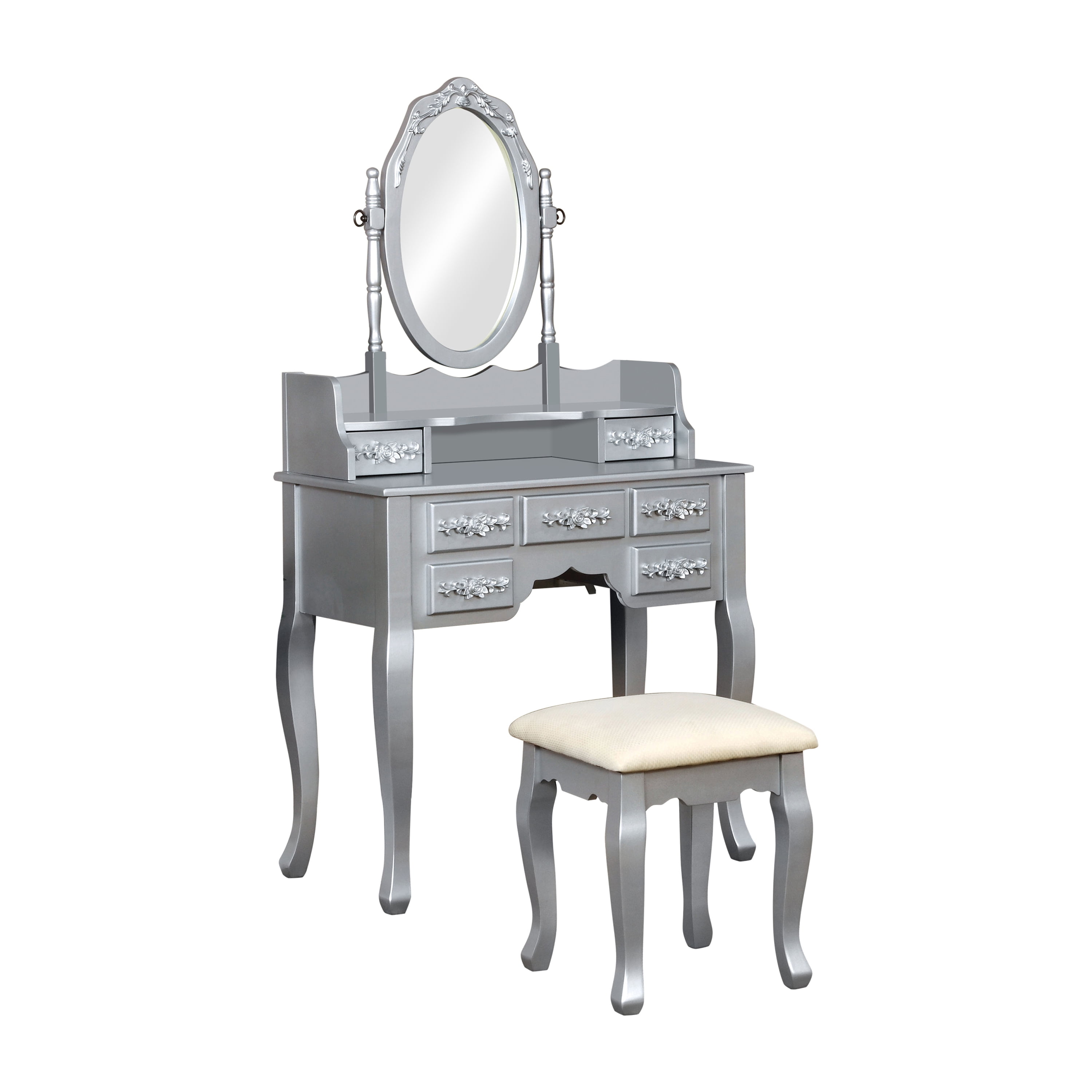 Furniture of America Cadence Traditional 3Piece Vanity Set, Silver