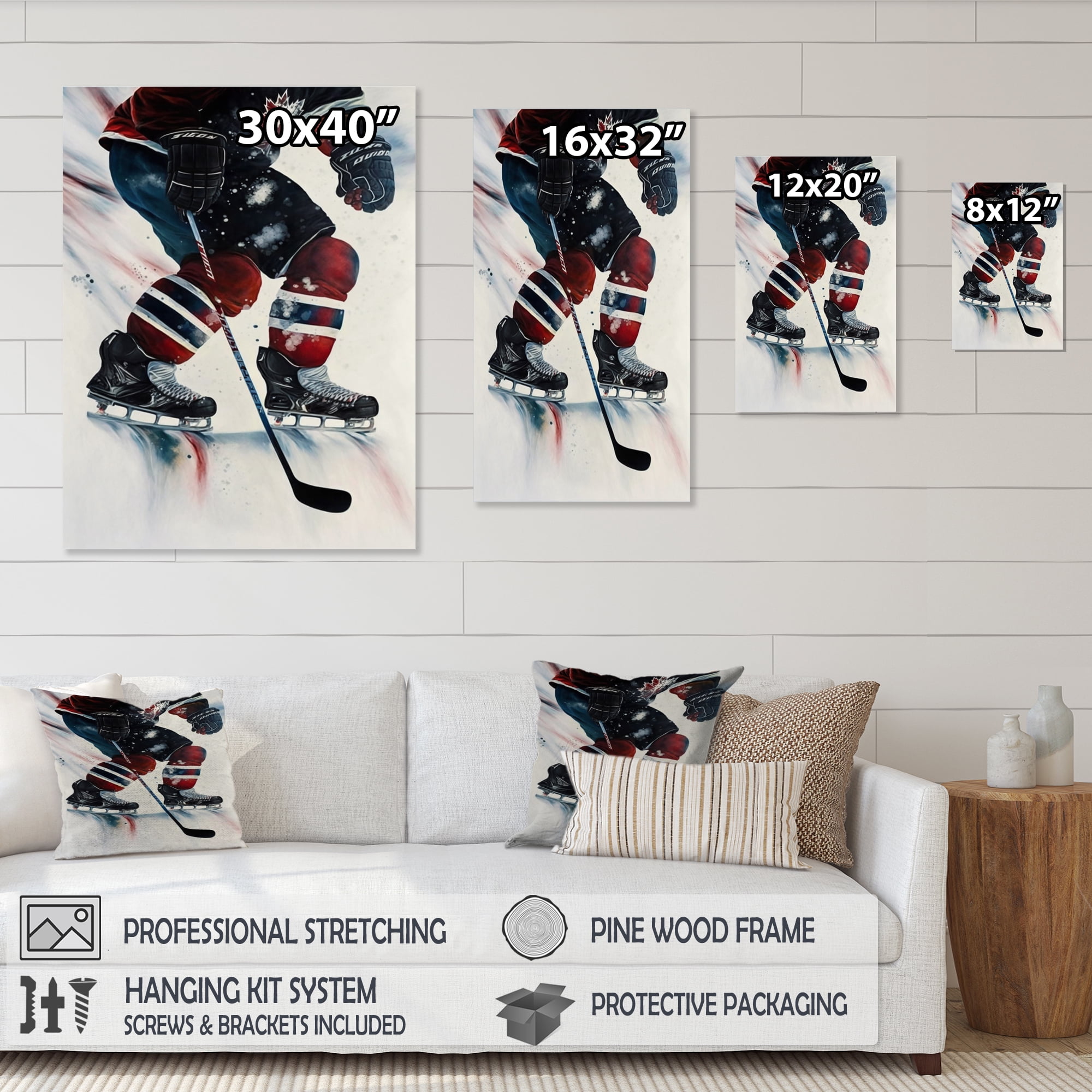 Designart Hockey Player On Ice During Game II Canvas Wall Art