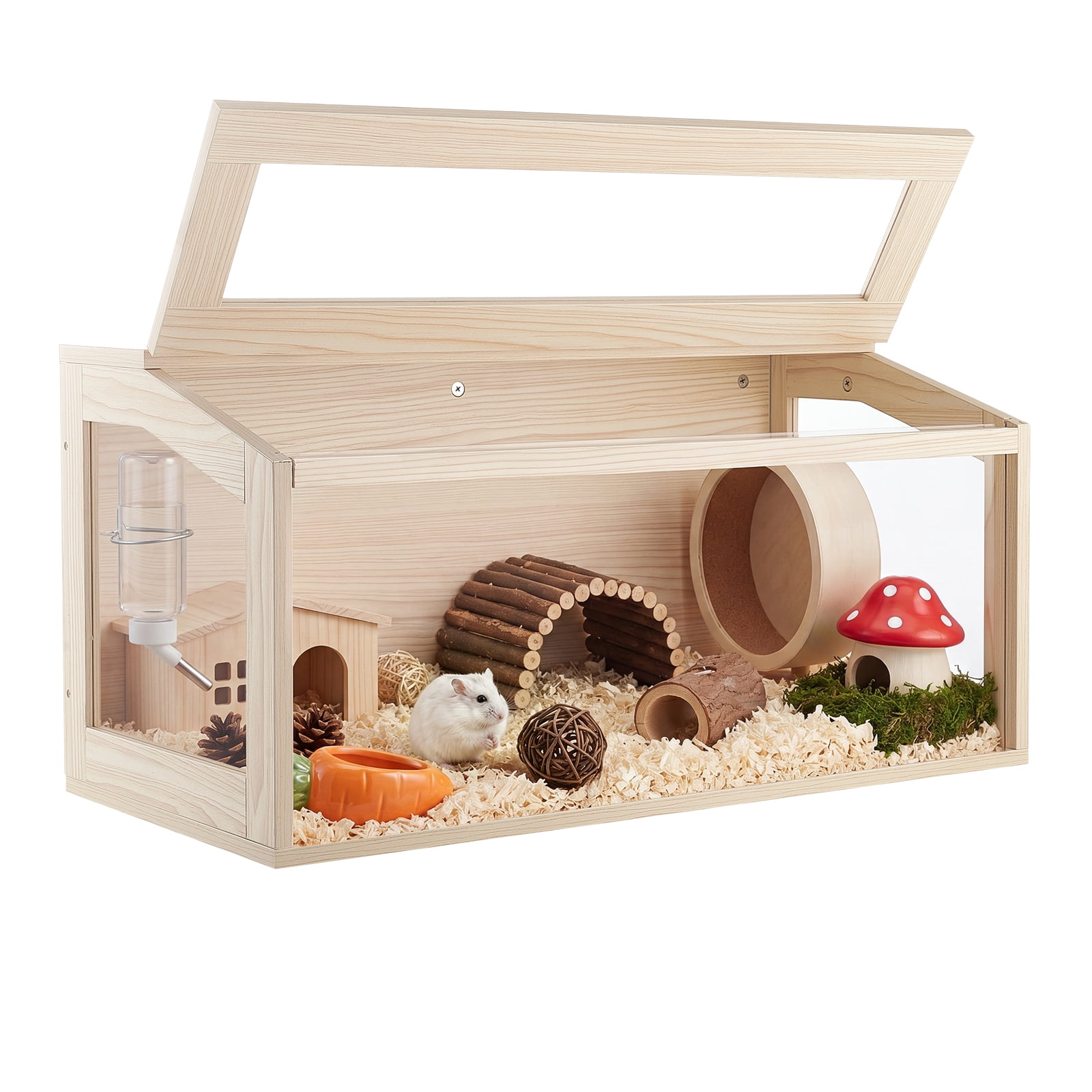 VEVOR Wooden Hamster Cage 31.9"x16.1"x16.1" 270° Viewing Hamster Habitat, Chewproof Acrylic Small Animal Cage with Openable Top, Large Pet Enclosure for Syrian/Dwarf Hamsters, Guinea Pigs & Gerbils