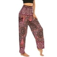 thumbnail image 4 of SWSMCLT Women's Boho Harem Yoga Pants Indian Smocked Waist Baggy Bohemian Buddha Gypsy Balloon Pocket Thai Hippie Beach Print Bloomers LoungeTrousers A-Patterned13 Small-Large, 4 of 5