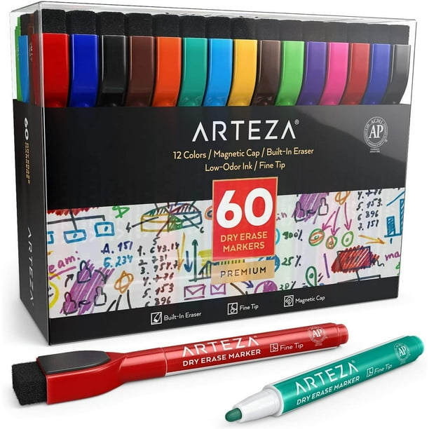 ARTEZA Dry Erase Markers, Fine Tip, Assorted Colors Set of 60