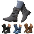 thumbnail image 6 of Oyedens Slouchy Wide Mid Calf Boots for Women Suede Denim Fashion Low Heel Winter Fall Short Boots, 6 of 7