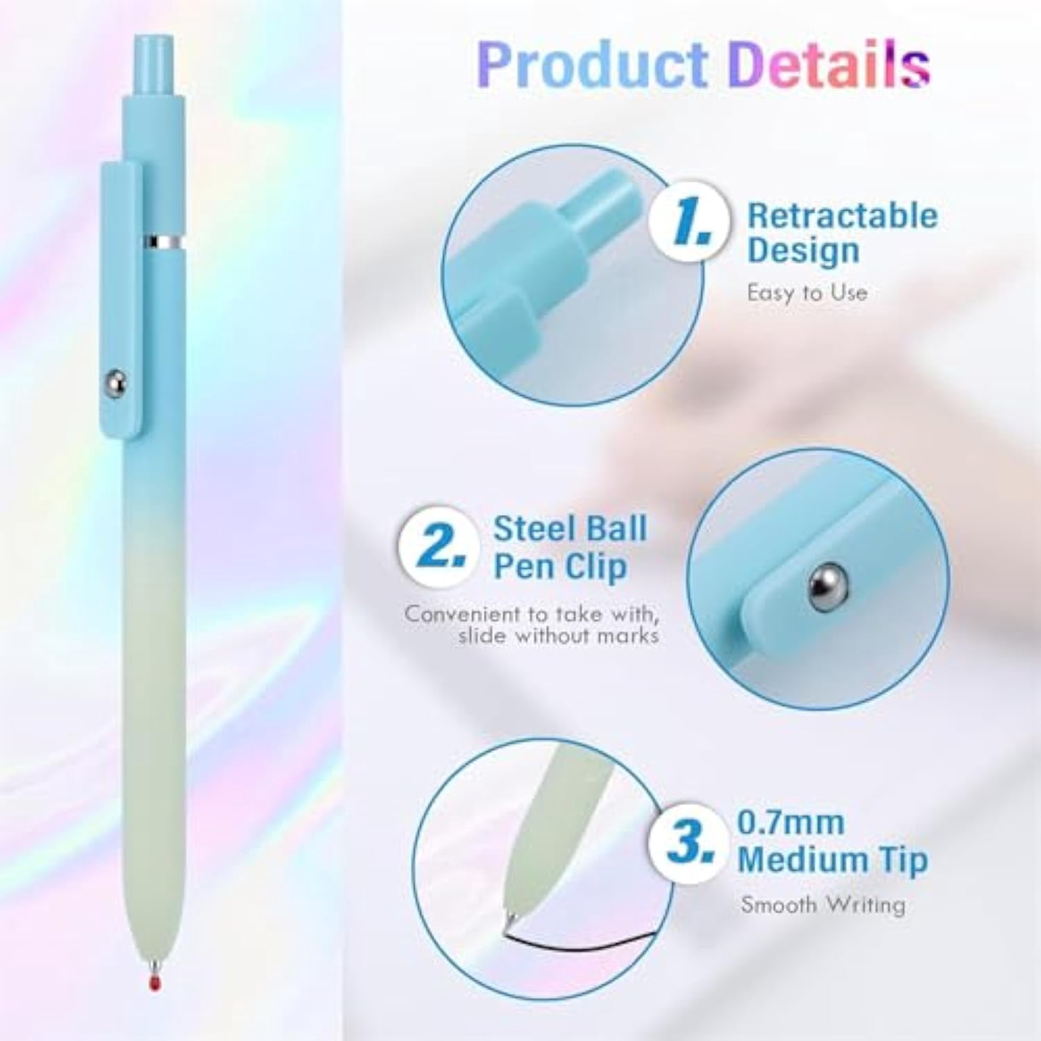 Emboadlie 5 PCS Gel Ink Pens, 2025 New 0.7mm Medium Tip Black Ink Roller Ball Pen, Quick Drying Pen For Smooth Writing, No Bleed for Journaling Note Taking, Home  Office Supplies