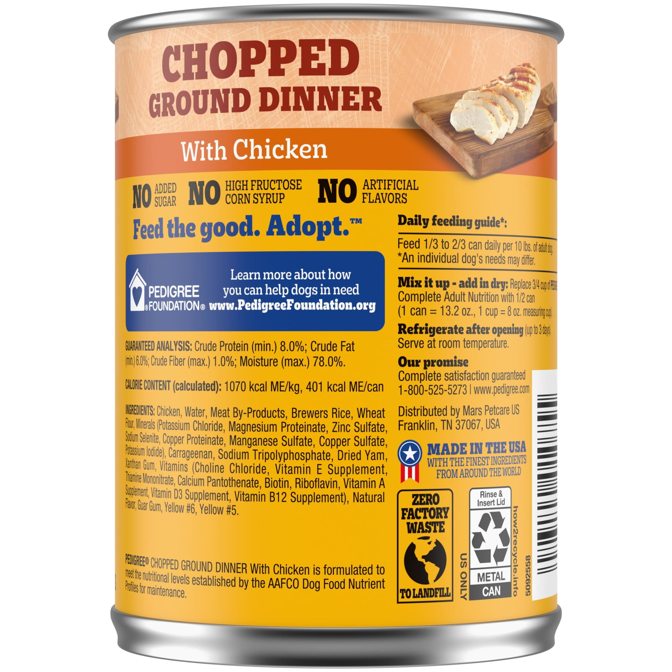(3 pack) Pedigree Chopped Ground Dinner Wet Dog Food With Chicken, Canned Dog Food, 13.2 oz. Cans, 12 Count