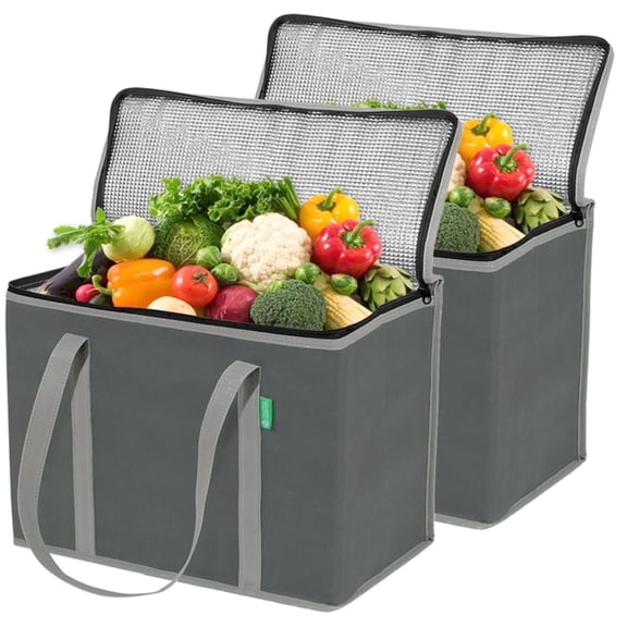 Creative Green Life Insulated Reusable Grocery Shopping Bag, Gray, 2-Piece