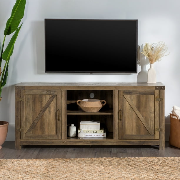 Woven Paths Modern Farmhouse Barn Door TV Stand for TVs up to 65", Reclaimed Barnwood
