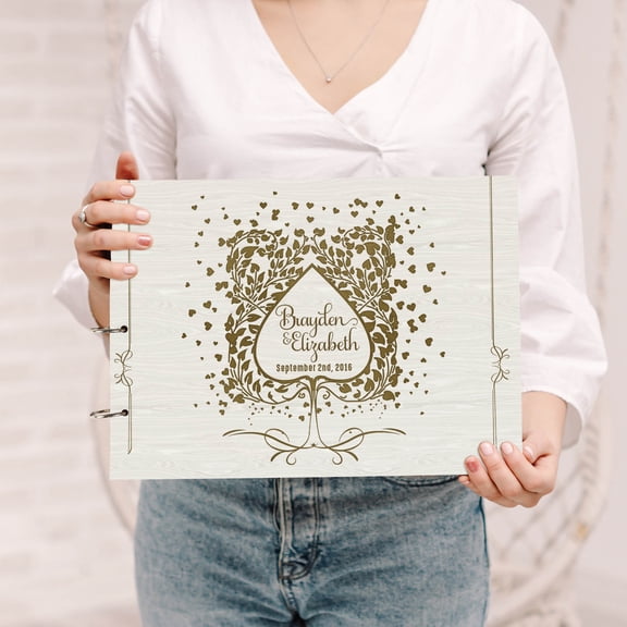 Darling Souvenir Personalized Engraved Laser Cut Wedding Guest Book Wooden Cover Sign-in Book Registry Guestbook Scrapbook-B8