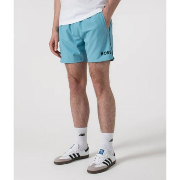 Hugo Boss Men's Starfish Swim Trunks, Light Blue, Large