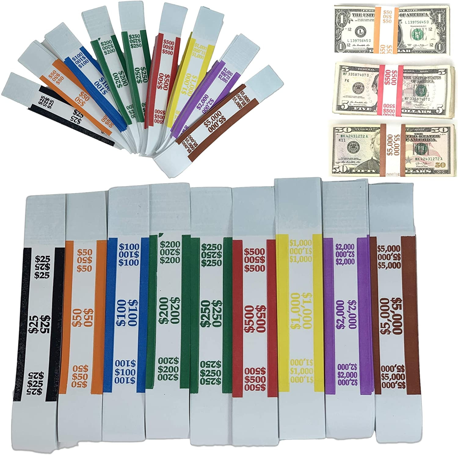 200 Mixed $25 $50 $100 $200 $250 Cash Money Self-Sealing Straps Currency Bands 