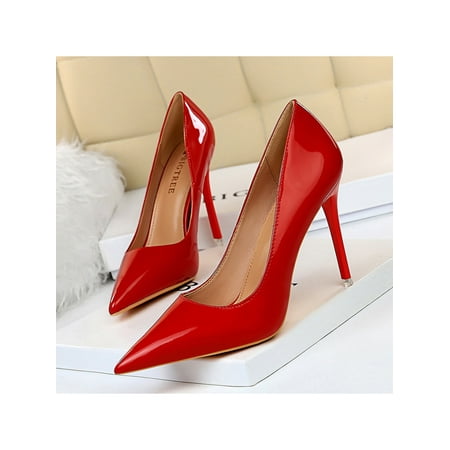 

Zodanni Ladies Anti-Slip Pumps Walking Fashion Sexy Pump Lightweight Elegant Pointed Toe Wedding Shoe Red 10.5cm 8.5
