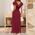 thumbnail image 4 of QLEICOM Womens Short Sleeve High Low V-Neck Flowy Party Long Maxi Dress Summer Bohemian Bandage Swing Long Dress Red S, US Size: 4, 4 of 7