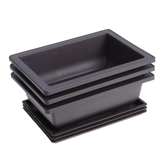AMERTEER 3 PCS Plastic Succulent Pots Rectangular Flower Pots Plant Pots Planter with Pallets Trays for Bonsai Cactus Potted Flowers