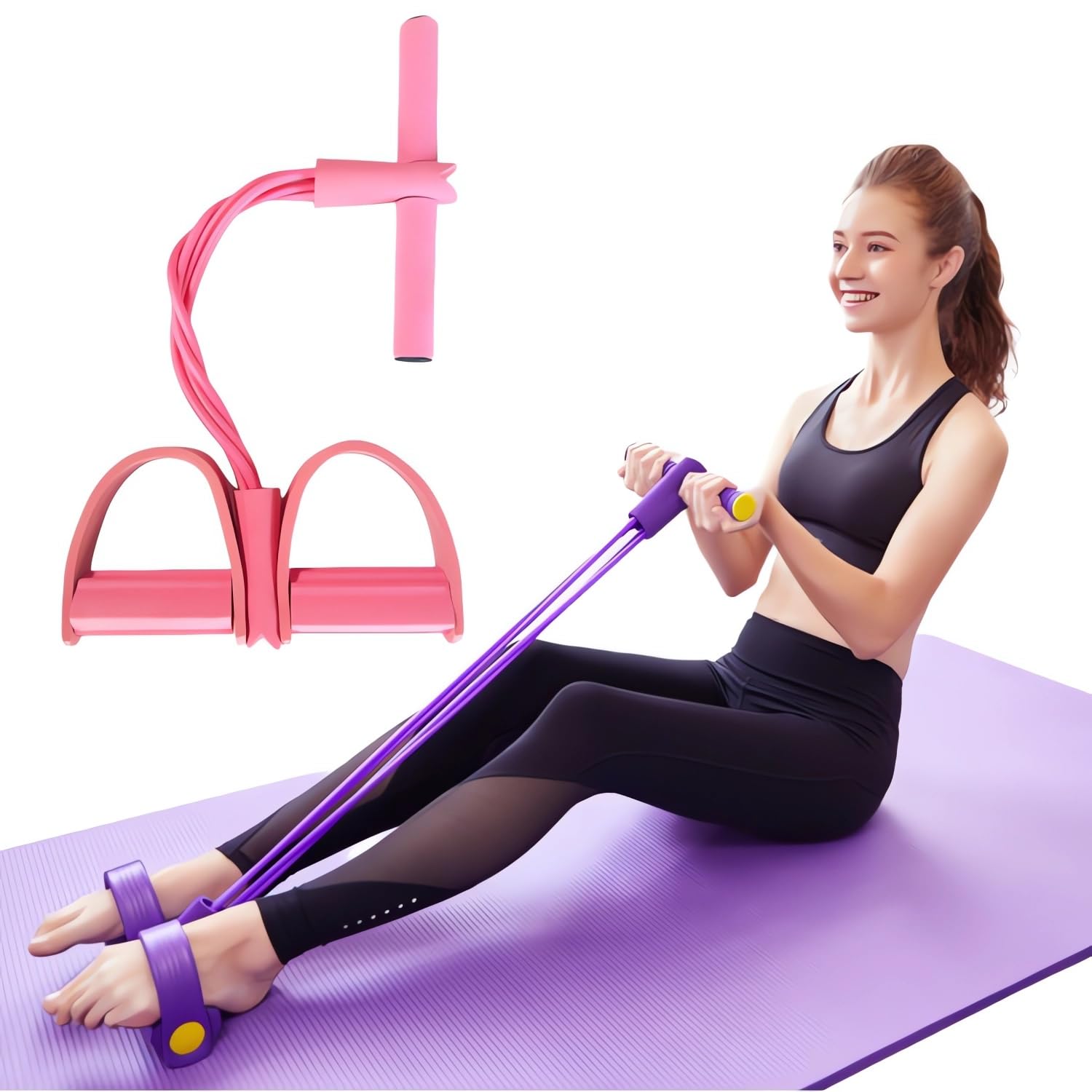 21 Fitness Resistance Bands-6 Tube Pedal Ankle Puller 2026 Upgrade Stretch Bands for Exercise Sit Up Exercise Equipment AB Training Auxiliary Device Workout Equipment for Women Men(Pink)