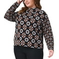 thumbnail image 4 of Agnes Orinda Women's Plus Size Sweaters Top Floral Color Block Mock Neck Long Sleeve Knit Pullover Fall Winter Sweater 1X Black, 4 of 5