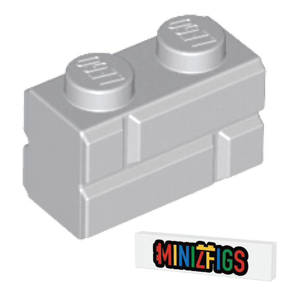 LEGO 1x2 Masonry Profile Brick 100 PCS - Light Bluish Gray (Medium Stone Gray) with Minizfigs Tile