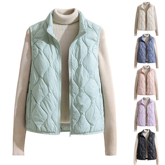 Nfurl Quilted Vests for Women 2025 Plus Size Lightweight Solid Color Zip Up Sleeveless Jackets Warm Puffer Vests Fall Winter Coats Purple XXXXL