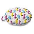 thumbnail image 1 of Automobile Round Floor Cushion with Handle, Cars Retro Pastel Colored Vehicles and Trucks in Traffic, Decorative Pillow for Living Room & Dorms, 18" Round, Magenta and Earth Yellow, by Ambesonne, 1 of 4