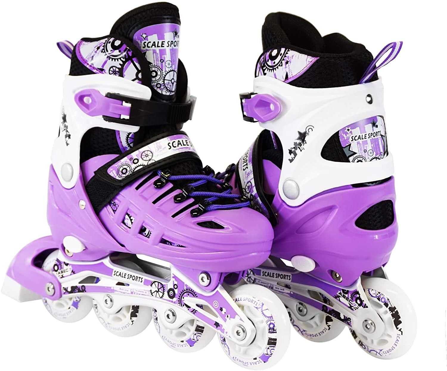 Kids Adjustable Inline Skates Scale Sports Sizes Safe Durable Outdoor Featuring Illuminating Front Wheels 