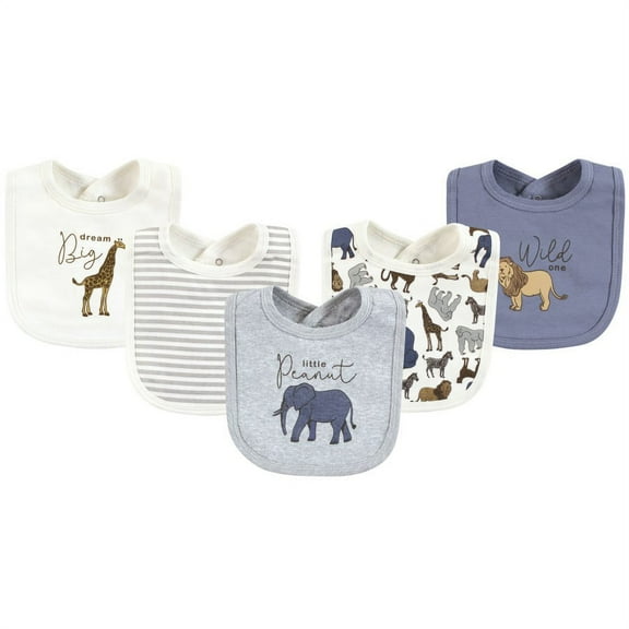Touched by Nature Infant Boy Organic Cotton Bibs, Classic Safari, One Size