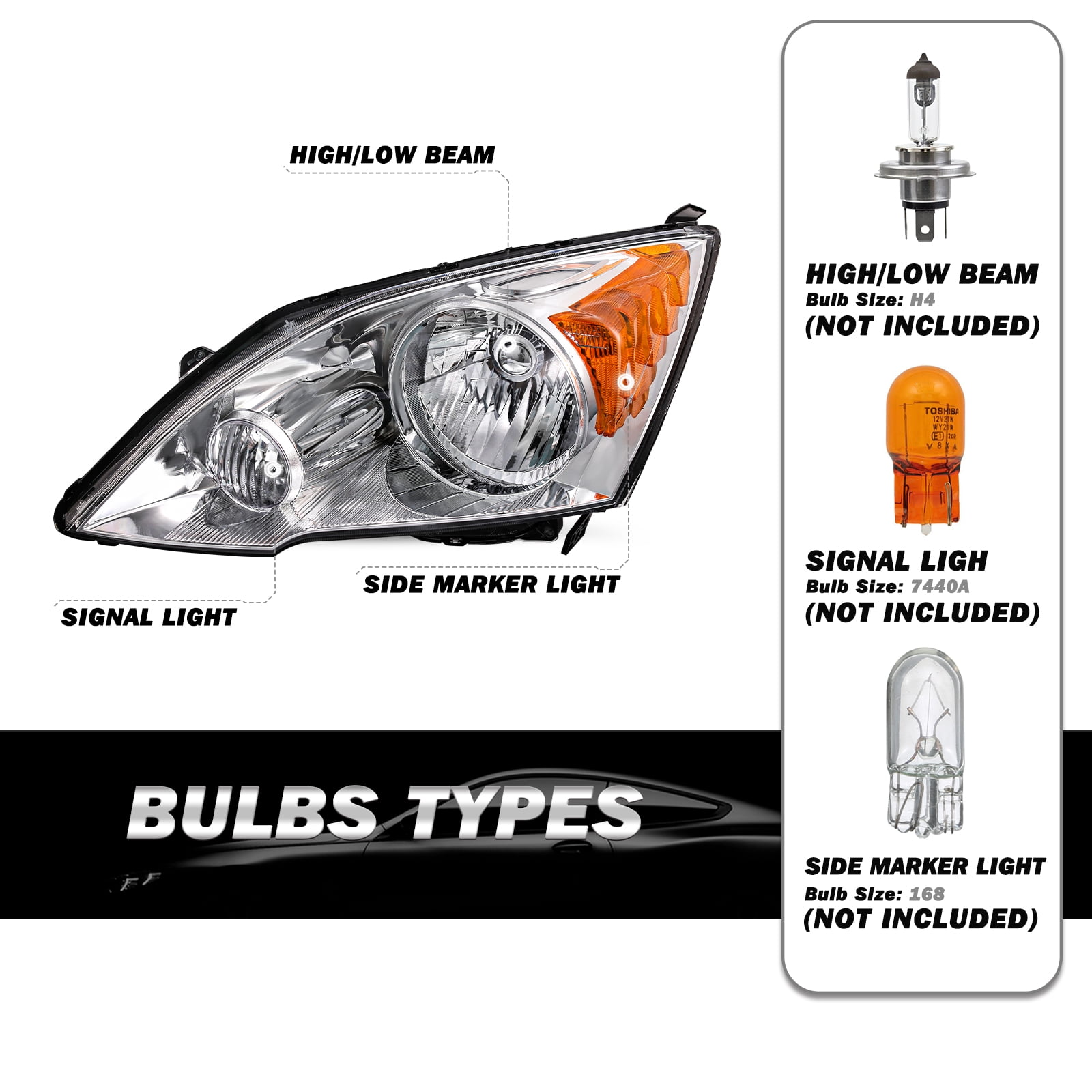 For 07-11 Honda CRV CR-V Chrome Amber Corner Headlights Assembly Pair 2007-2011