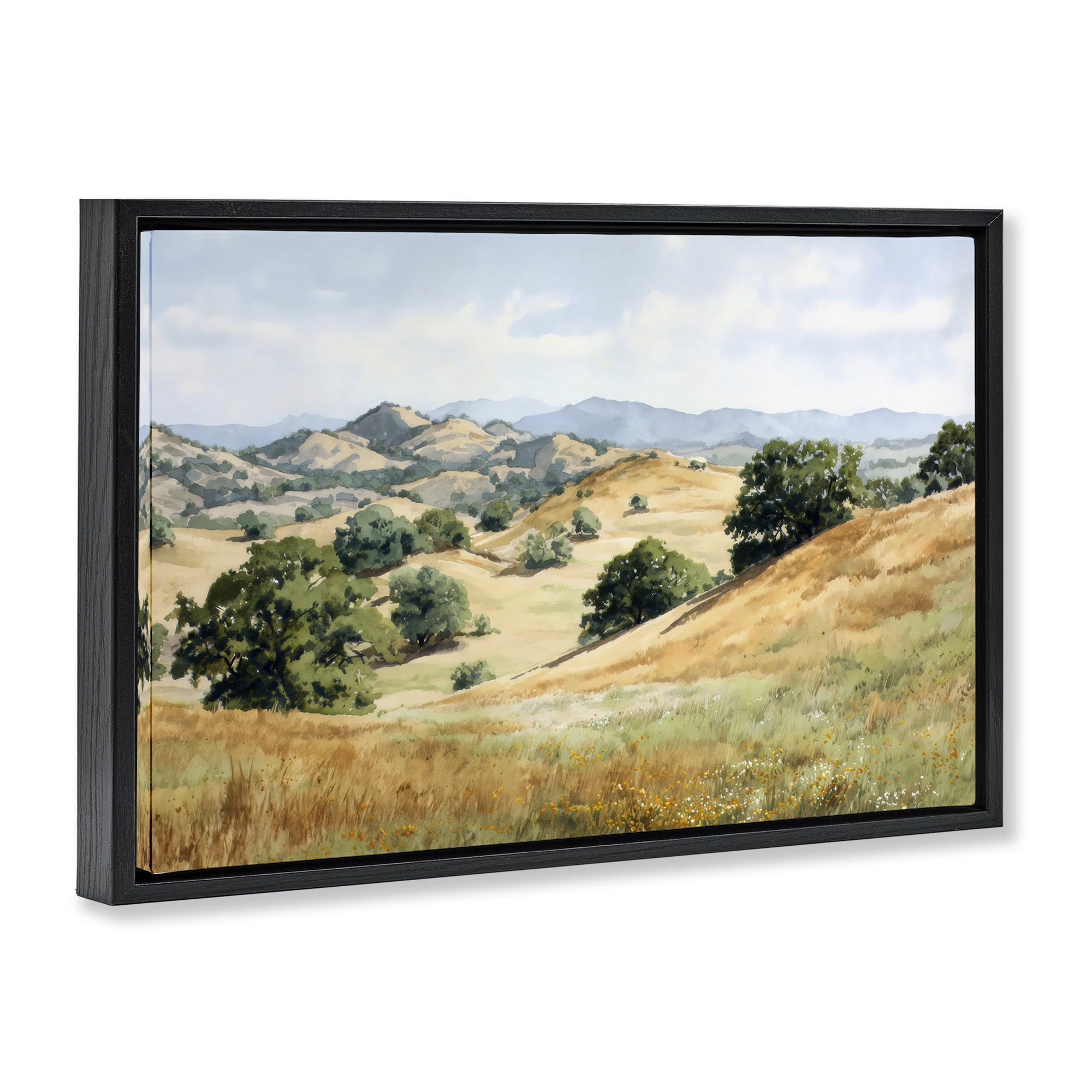 Stupell Industries Idyllic Mountains and Trees Black Framed Floater Canvas Wall Art, design by Petal Prints Design