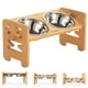 thumbnail image 1 of Natural Vantic Cuencos elevados para perros, soporte para cuenco elevado ajustable para cachorros y gatos pequeños, comedero de bambú resistente para mascotas con 2 platos de acero inoxidable, 1 of 1