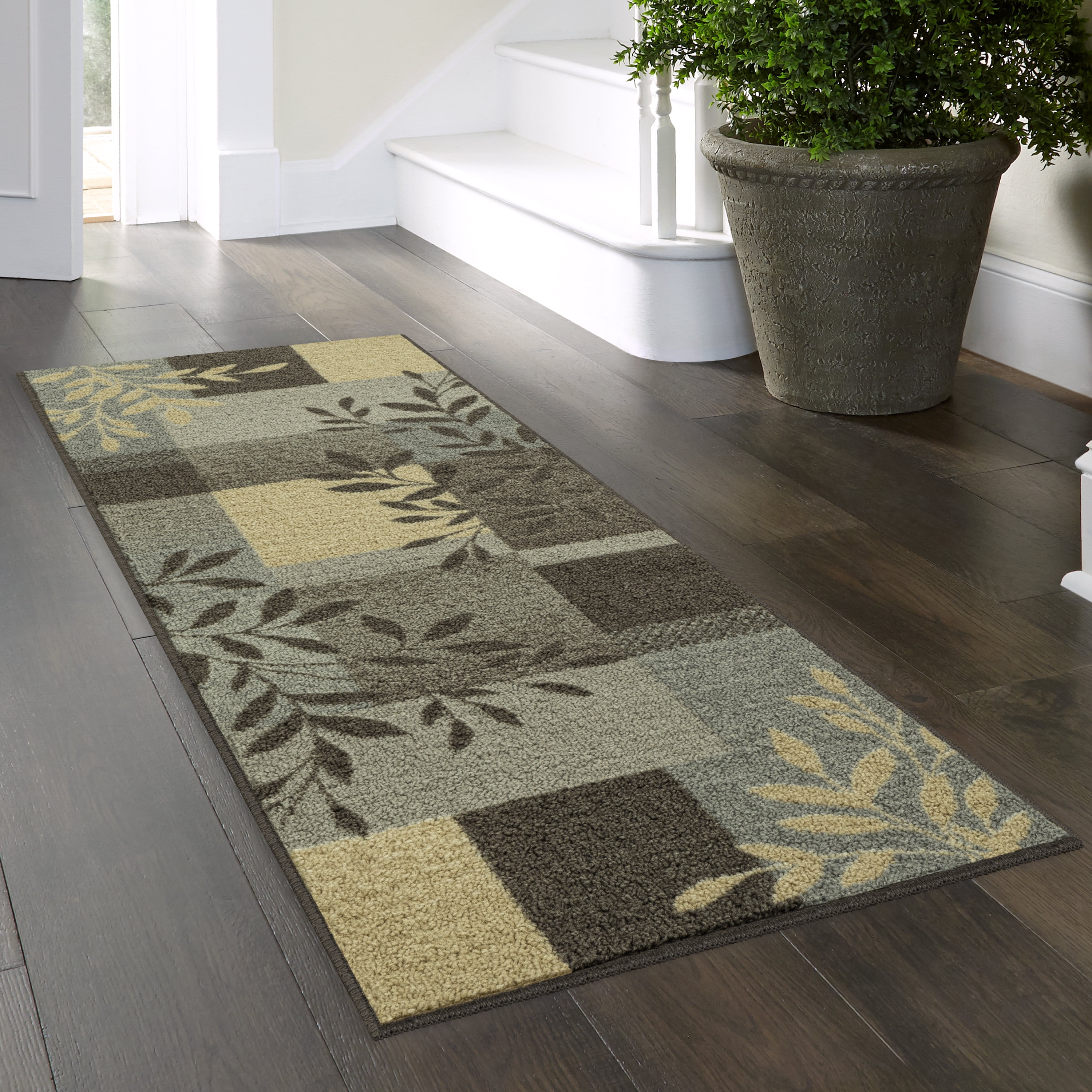Mainstays Gray Leaf Block Print Indoor Accent Rug, 2'6" x 3'10", For Home Decor