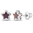 thumbnail image 1 of CZ Birthstone Star Simulated Garnet Girls Earrings Screw Back - Sterling Silver, 1 of 4