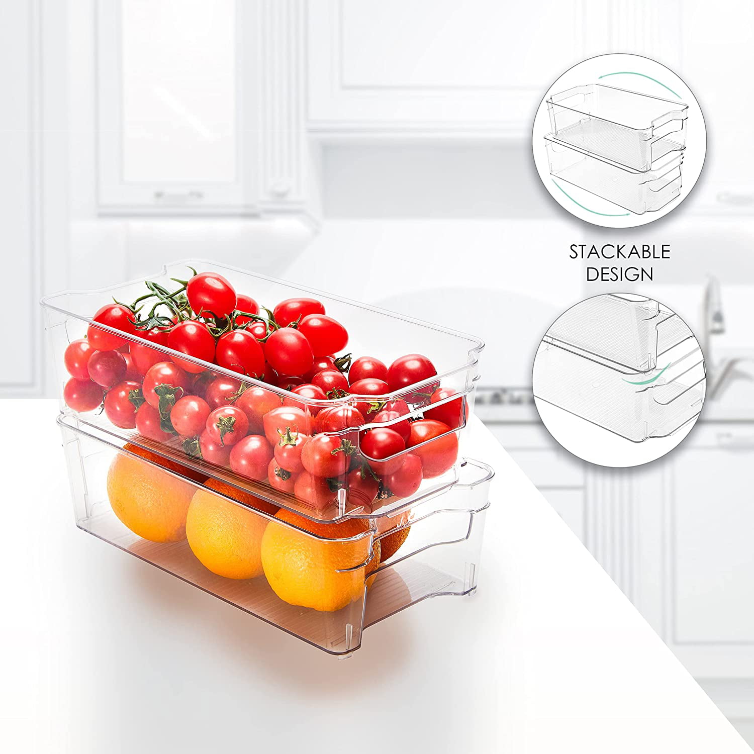 2 PCS Refrigerator Organizer Bins Narrow Stackable Fridge Organizers for Freezer Kitchen Pantry Countertops Cabinets Clear Plastic Storage Containers JINAMART Set of 2 