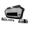 thumbnail image 4 of Gloss Black For Audi A3 S Line 2017-2019 2020 Honeycomb Front Bumper Grill Fog Light Grille Cover, 4 of 15