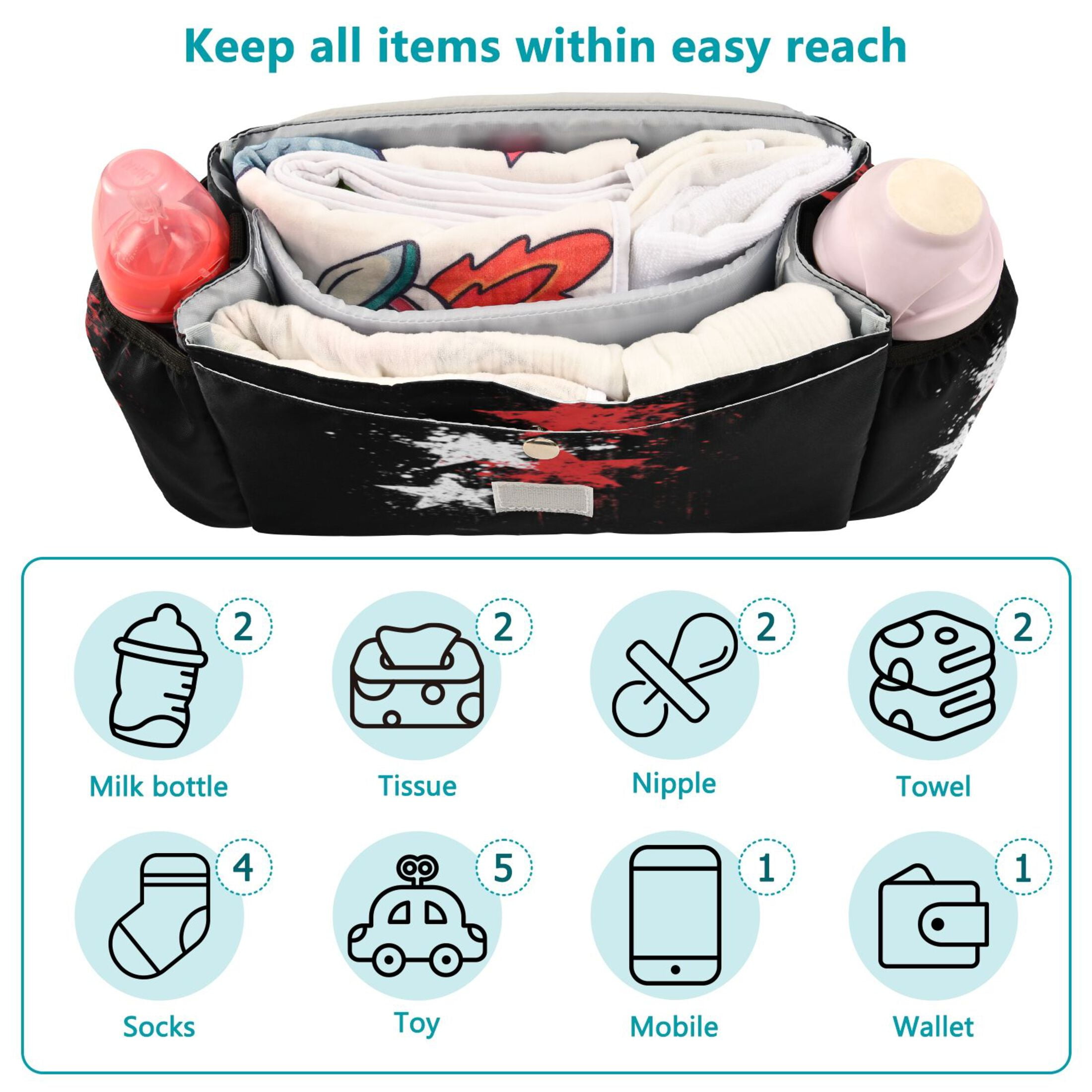 DIXRUYEE Stroller Organizer Scattered Stars Printed