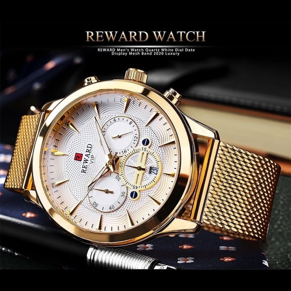 REWARD Watch Male New Luxury Brand Chronograph 24-hour Displaydate Calendar Clock Man Luminous Hands Gold Watch Stainless Steel Strap Relogio Masculino