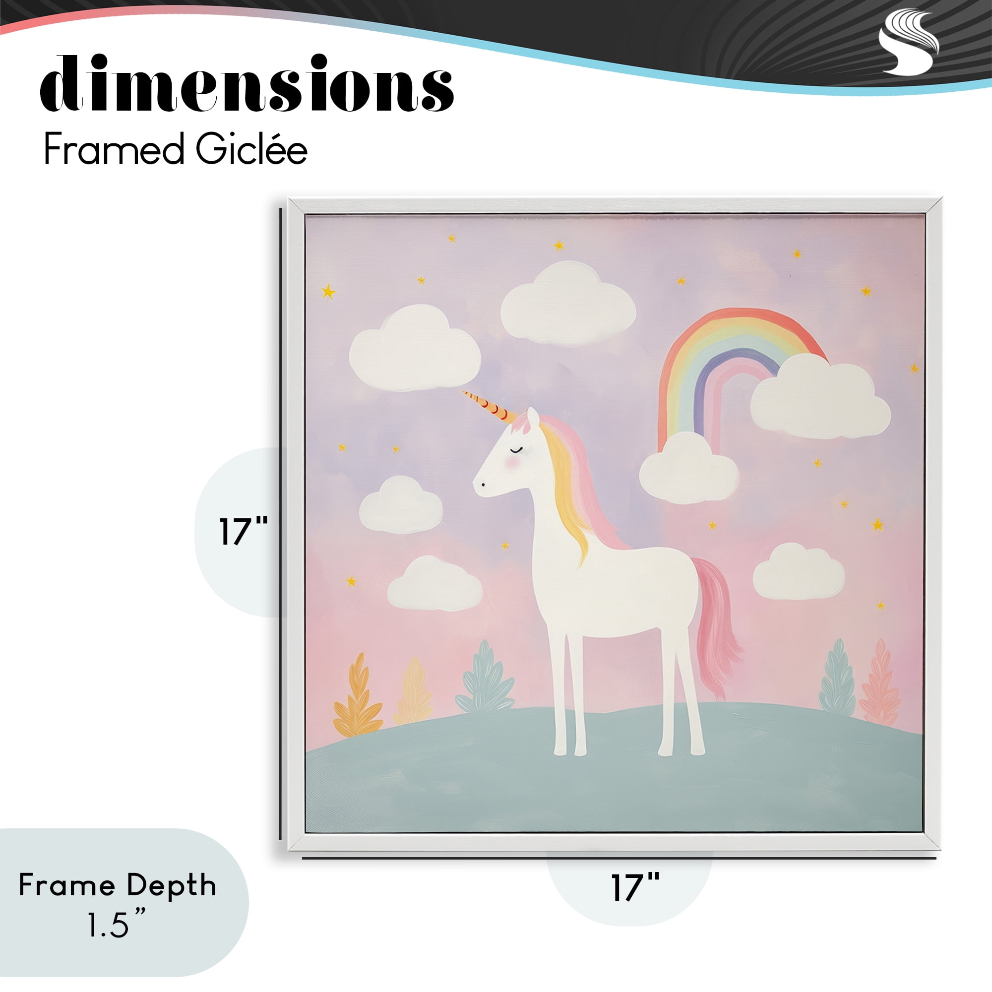 Stupell Industries Mystical Unicorn with Rainbow & Clouds White Framed Giclee Art, design by Lazar Studio