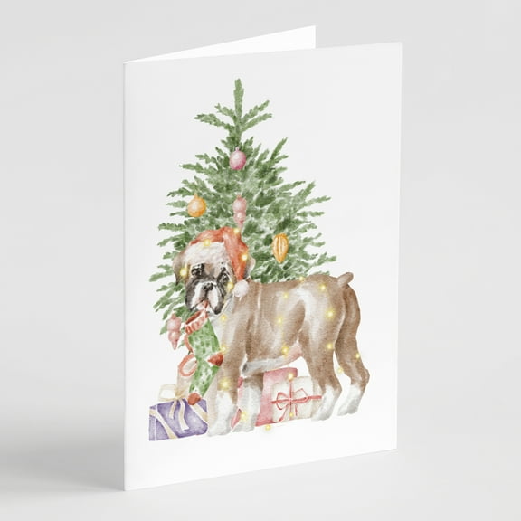 Carolines Treasures CK8244GCA7P Boxer Puppy Design2 Christmas Presents and Tree Greeting Cards and Envelopes Pack of 8 7