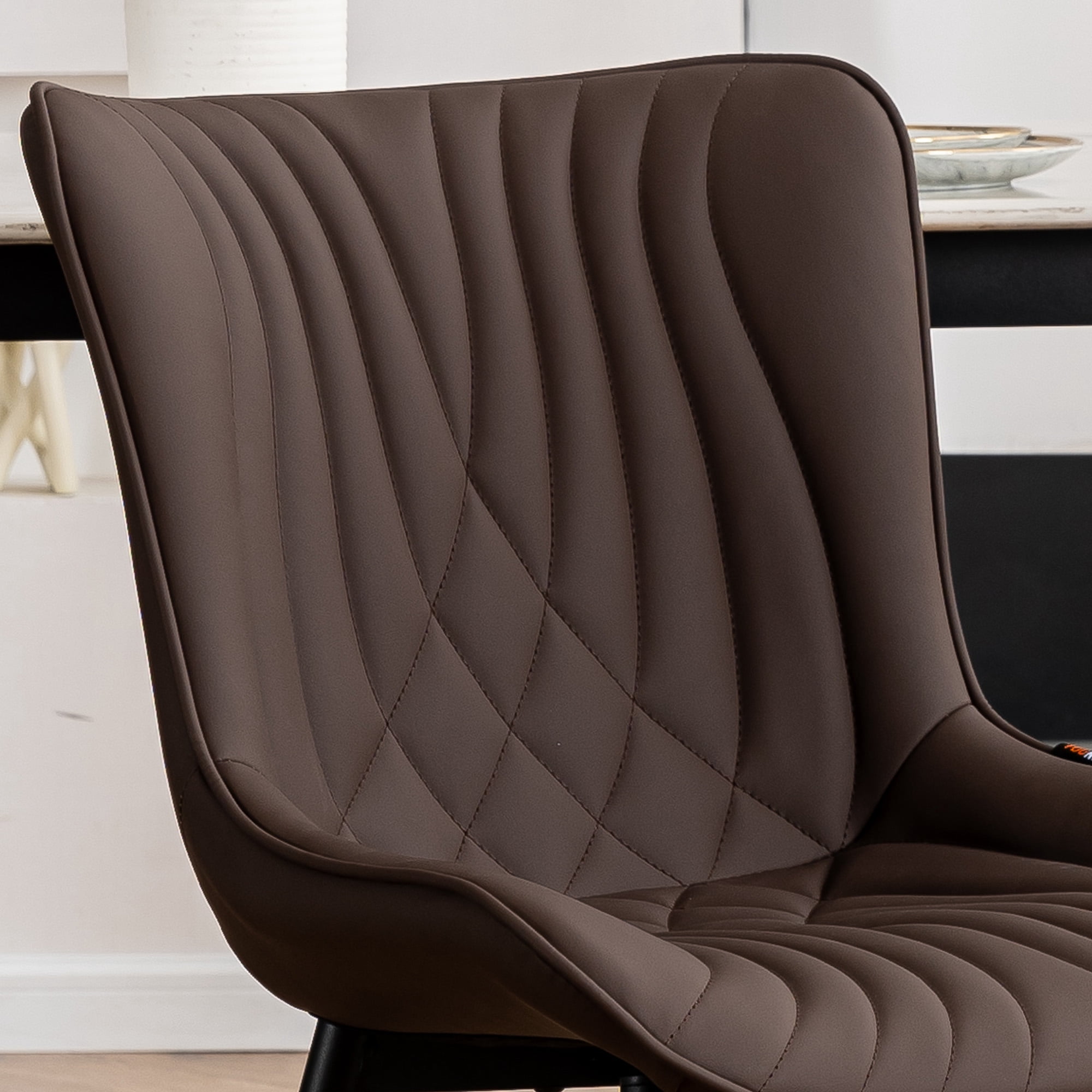 YOUNIKE Dining Chairs with Metal Legs Wing Backrest Set of 2 Upholstered Dinner Side Chair, Brown