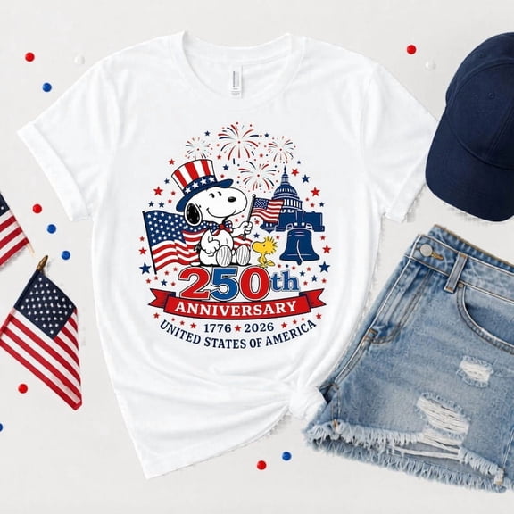 Cute Cartoon Dog 250th Anniversary Shirt USA 250 Patriotic Tee 4th of July Graphic T-Shirt Top