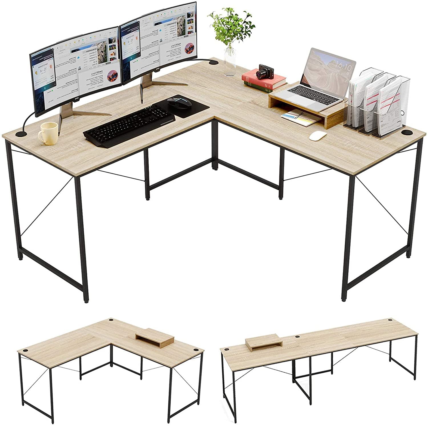 Black Bestier L Shaped Desk with Shelves 95.2 Inch Reversible Corner Computer Desk or 2 Person Long Table for Home Office Large Gaming Writing Storage Workstation P2 Board with 3 Cable Holes Black Bestier L Shaped Desk with Shelves 95.2 Inch Reversible Corner Computer Desk or 2 Person Long Table for Home Office Large Gaming Writing Storage Workstation P2 Board with 3 Cable Holes