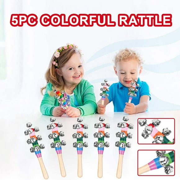 5PC Colorful Rattles Christmas Hand Bell Musical Instrument Educational Toys