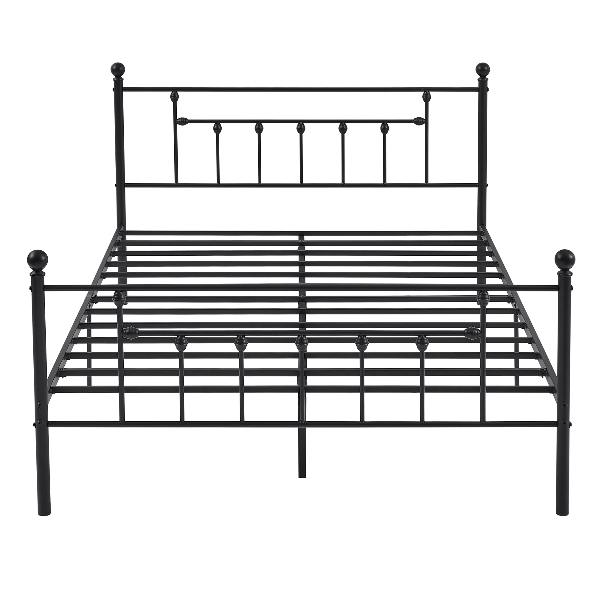 Victorian Queen Size Metal Platform Bed Frame with Headboard & Footboard, No Box Spring Needed, Black