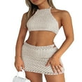 thumbnail image 1 of Ensemble 2 Pcs Sans Manches Bodycon Tricoté pour Femmes Haut Court Col Halter + Jupes Courtes Mode Urbaine, 1 of 5