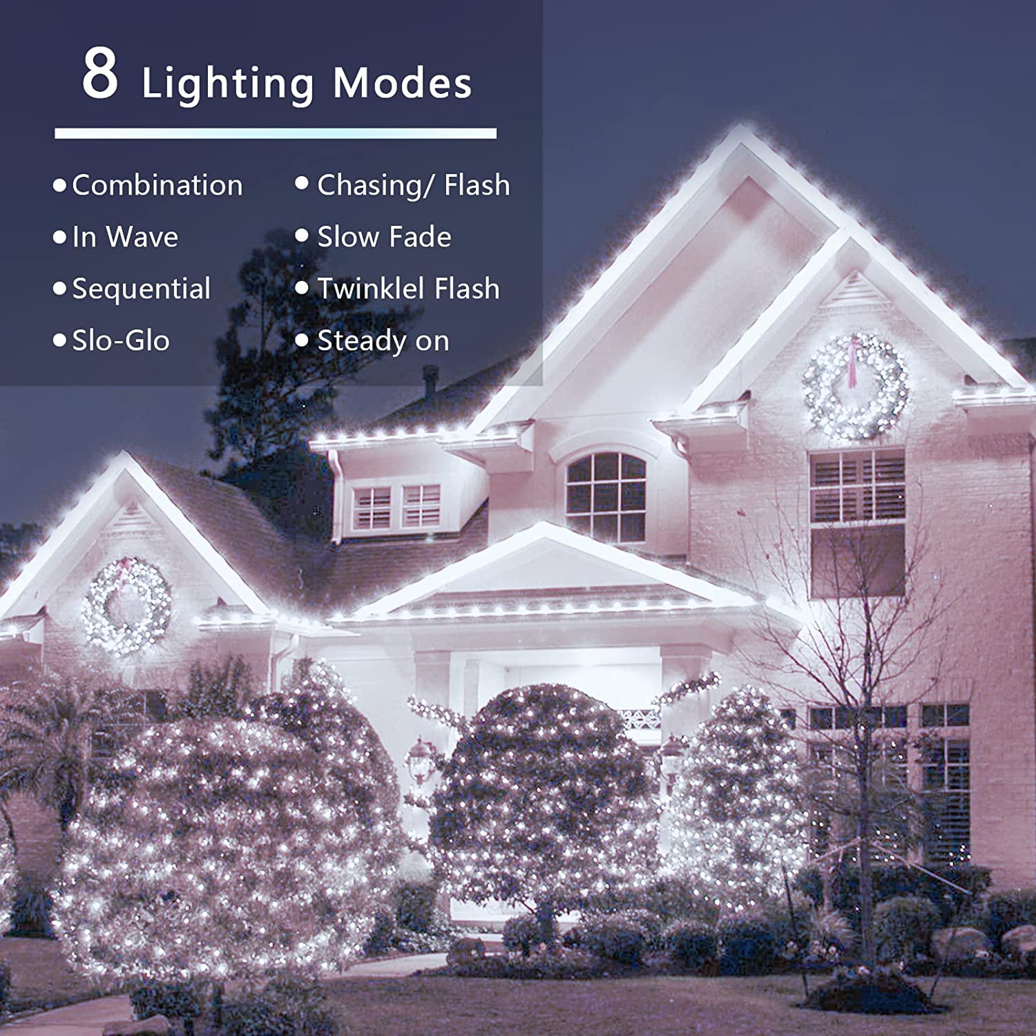 GooingTop 2 Pack Solar Outdoor String Lights,Total 104.6FT 320LED Solar String Lights Outdoor Waterproof,8 Modes Solar Tree String Lights for Outside Xmas Patio Backyard (Cool White)