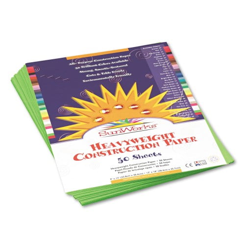 New SunWorks Construction Paper, 58lb, 9 x 12, Bright Green, 50/Pack,Each