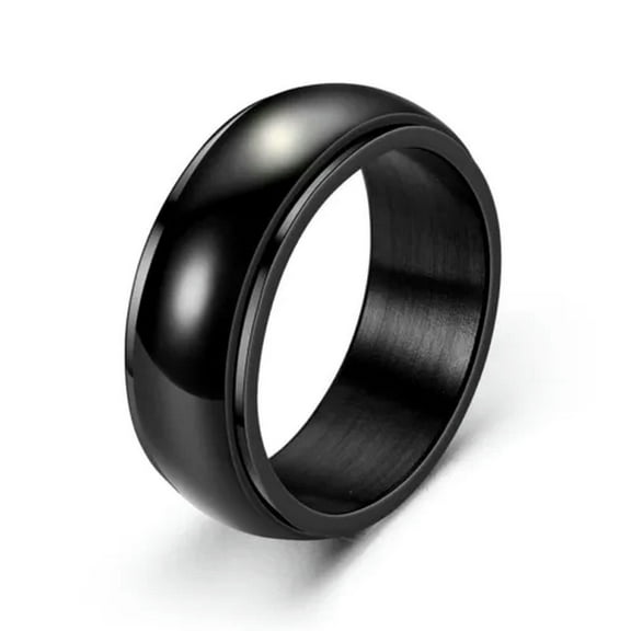 8MM Black Polished / Brushed Spinner Band Men's Stainless Steel Ring Size 6-12