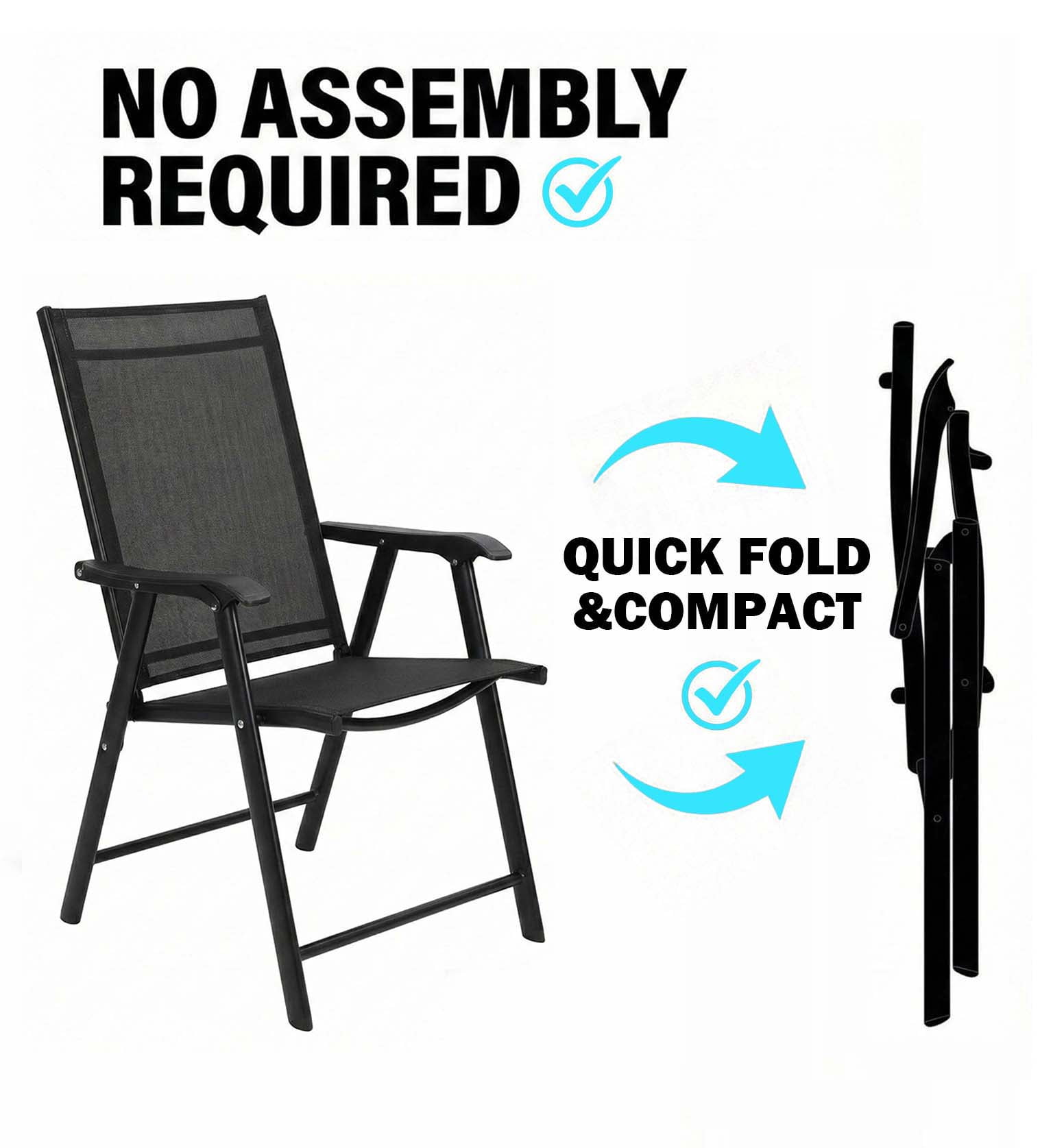 Leumius Patio Chairs Set of 2,Outdoor Stackable Dining Chairs for All Weather, Breathable Garden Outdoor Furniture for Deck,Garden,Black