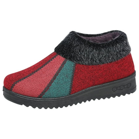 Yindaity Snow Boots Winter Shoes Slip on Boots for Women Waterproof Booties Comfortable Outdoor(Red 6.5)