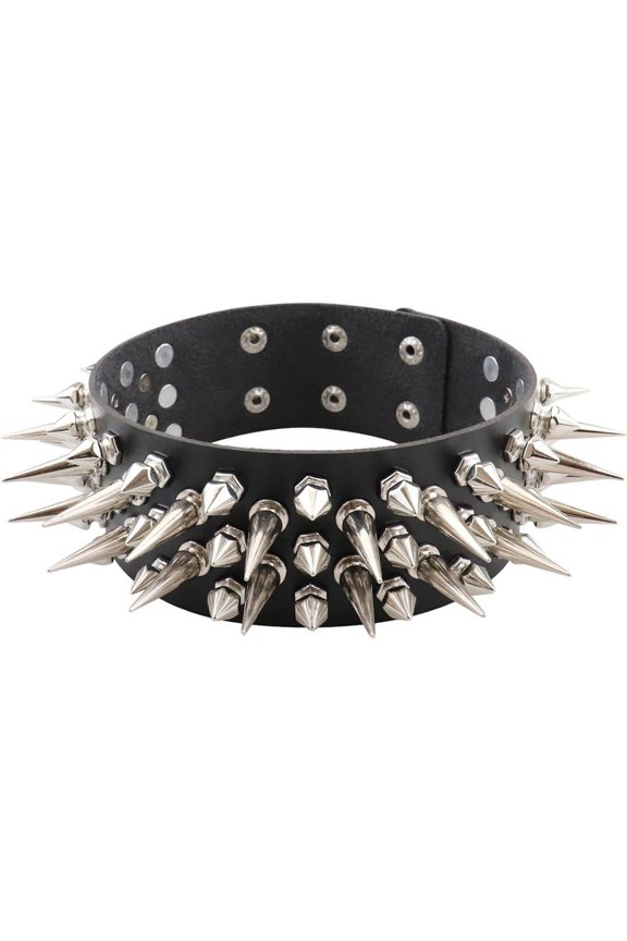 Punk Rivets Choker Gothic Necklace PU Leather Collar Adjustable Size