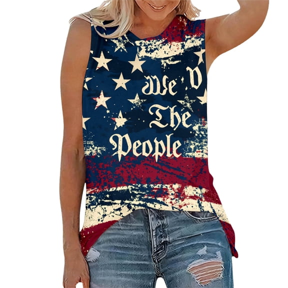 Bainana 250th Anniversary USA Shirts For Women American Flag Print Sleeveless Crew Neck T-Shirt Ladies 4th Of July 250 Years Birthday Patriotic Tank Tops Size L